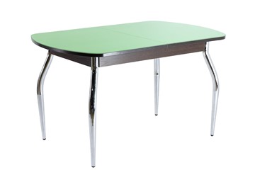 Кухонный обеденный стол ПГ-05 СТ2, венге ЛДСП/фисташка стекло/35 хром гнутые металл в Вологде