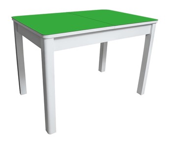 Кухонный стол раздвижной Айсберг-02 СТ2, белое ЛДСП/стекло зеленое/прямые массив белый в Вологде