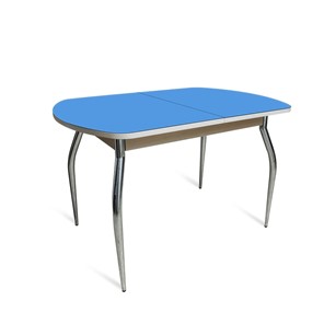 Стеклянный стол ПГ-05 СТ2, дуб молочный/синие стекло/35 хром гнутые металл в Вологде