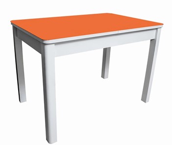 Кухонный раздвижной стол Айсберг-01 СТ2, белое ЛДСП/стекло оранжевое/прямые массив белый в Вологде