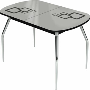 Раздвижной стол Ривьера мини хром №5, Рисунок квадро (стекло белое/черный/черный) в Вологде
