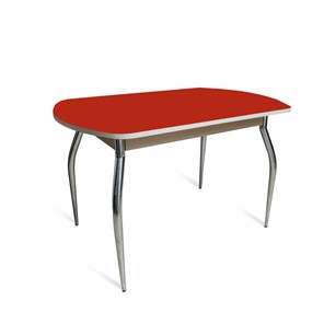 Стеклянный стол ПГ-04 СТ2, белое ЛДСП/алое стекло/35 хром гнутые металл в Вологде