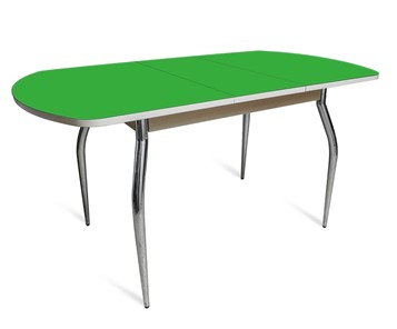 Кухонный стол раскладной СТОЛБУРГ ПГ-07 СТ2, дуб молочный/зеленое стекло/35 хром гнутые металл в Вологде