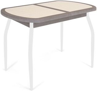 Овальный стол на кухню Будапешт-2 ПЛ (ноги белые, плитка бежевая/серый камень) в Вологде