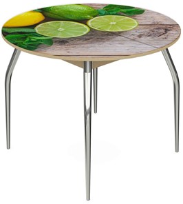 Кухонный стол раздвижной Ривьера - Круг, ноги метал. крашеные №24, ФП (Фрукты №33) в Вологде