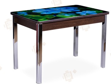 Кухонный раздвижной стол Айсберг-01 СТФ, венге/фотопечать фиалка/ноги хром квадратные в Вологде