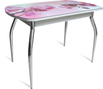 Стеклянный кухонный стол ПГ-04 СТФ белое/орхидея/хром фигурные в Вологде