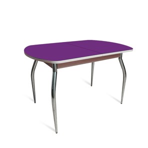 Кухонный раскладной стол ПГ-07 СТ2, дуб молочный/фиолетовое стекло/35 хром гнутые металл в Вологде
