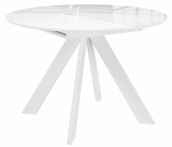 Стол со стеклянной столешницей раздвижной DikLine SFC110 d1100 стекло Оптивайт Белый мрамор/подстолье белое/опоры белые в Вологде