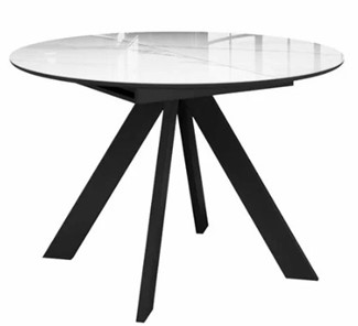 Стеклянный стол раздвижной  DikLine SFC110 d1100 стекло Оптивайт Белый мрамор/подстолье черное/опоры черные в Вологде