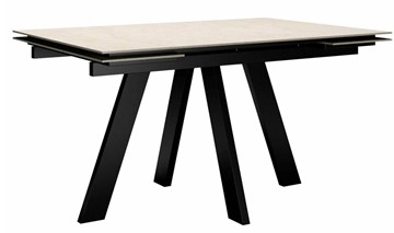 Обеденный стол раздвижной DikLine DM140 Хромикс белый/опоры черные в Вологде