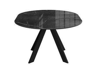 Стол кухонный раскладной раздвижной DikLine SFC110 d1100 стекло Оптивайт Черный мрамор/подстолье черное/опоры черные в Вологде