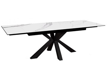 Керамический обеденный стол раздвижной DikLine SFE140 Керамика Белый мрамор/подстолье черное/опоры черные (2 уп.) в Вологде