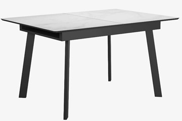 Стеклянный обеденный стол раздвижной DikLine SFA125 Стекло Белый мрамор САТИН/подстолье черное/опоры черные в Вологде