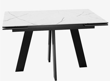 Стеклянный обеденный стол раздвижной DikLine SFM120 Стекло Белый мрамор САТИН/подстолье черное/опоры черные в Вологде