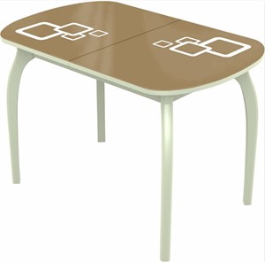 Кухонный раздвижной стол Ривьера мини дерево №1, Рисунок квадро (стекло капучино/белый/белый) в Вологде