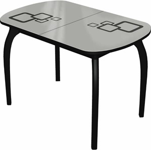Овальный стол на кухню Ривьера мини дерево №1, Рисунок квадро (стекло белое/черный/черный) в Вологде