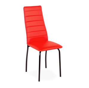 Кухонный стул Волна, прошивка горизонтально, каркас металл черный, экотекс красный в Вологде