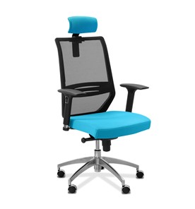 Офисное кресло для руководителя Aero lux с подголовником, сетка/ткань TW / черная/голубая в Вологде