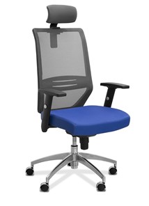 Кресло в офис Aero с подголовником, сетка/ткань TW / черная/ синяя в Вологде