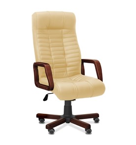 Офисное кресло для руководителя Атлант W, экокожа премиум / темно-бежевая CN1121/дерево - орех гамильтон в Вологде