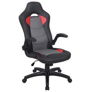 Кресло офисное BRABIX "Skill GM-005", откидные подлокотники, экокожа, черное/красное, 532496 в Вологде