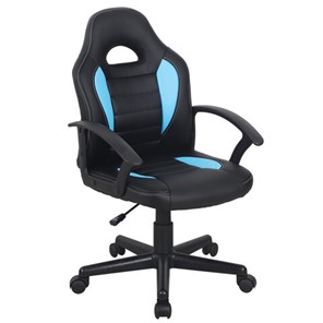 Кресло компьютерное BRABIX "Spark GM-201", экокожа, черное/голубое, 532505 в Вологде