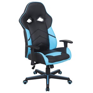 Кресло офисное BRABIX "Storm GM-006", регулируемые подлокотники, экокожа, черное/голубое, 532501 в Вологде