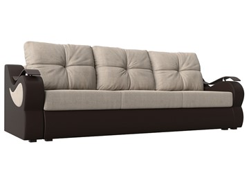 Прямой диван Меркурий еврокнижка, Бежевый/коричневый (рогожка/экокожа) в Вологде