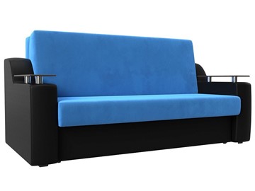 Прямой диван Сенатор Аккордеон 160, Голубой\Черный (Велюр\Экокожа) в Вологде