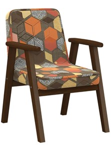 Кресло в гостиную Ретро ткань геометрия коричневый, каркас орех в Вологде