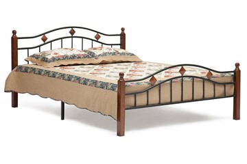 Спальная кровать AT-126 дерево гевея/металл, 160*200 см (Queen bed), красный дуб/черный в Вологде