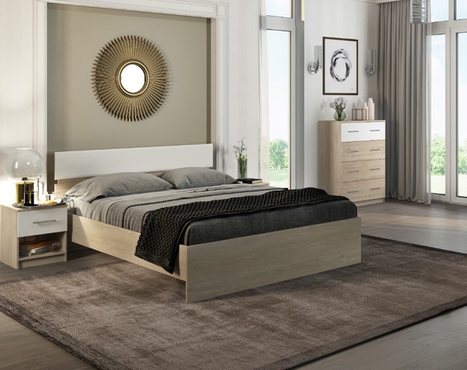 Двуспальная кровать Светлана 1600, белый/дуб сонома в Вологде - изображение 1