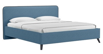 Кровать с механизмом 2-спальная Миа, 180 Bravo blue (светло-синий) / кант Лайт 10 Велюр (коричневый) + кроватное дно в Вологде