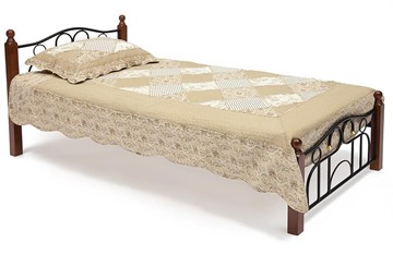 Кровать 1-спальная AT-808 дерево гевея/металл, 90*200 см (Single bed), красный дуб/черный в Вологде