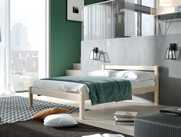 Спальная кровать Мебельград Рино с опорными брусками 90х200 массив сосны, без покрытия в Вологде