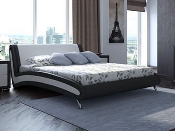 Кровать 2-спальная Corso-2 160х200, Экокожа (Черный с белым) в Вологде