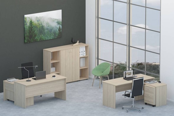 Комплект офисной мебели Twin для 2 сотрудников со шкафом для документов в Вологде - изображение