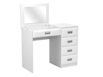 Косметический стол Como/Veda, с зеркалом, 4 ящика, правый, ЛДСП белый/экокожа белая в Вологде