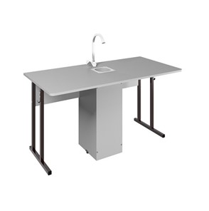 Детский стол 2-местный для кабинета химии Стандарт 6, Пластик Серый/Коричневый в Вологде