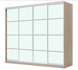 Шкаф 4-х дверный ХИТ 23-4-24/2-8888, с матовым стеклом, разделительные планки х4, Дуб сонома в Вологде