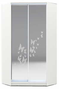Угловой шкаф 2400х1103, ХИТ У-24-4-66-05, бабочки, 2 зеркалами, белая шагрень в Вологде