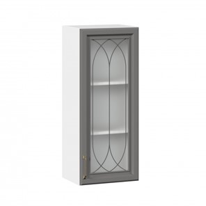 Кухонный навесной шкаф Джелатто 400 высокий со стеклом ЛД 241.420.000.110, Белый/Оникс серый в Вологде