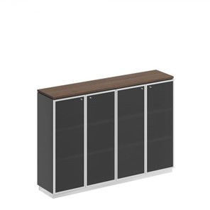 Шкаф для документов средний со стеклянными дверьми в рамке Bravo, дуб гладстоун/антрацит премиум (180,2х40х124,6) в Вологде