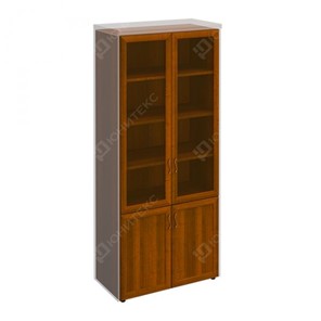 Шкаф для документов со стеклянными дверьми в рамке Мастер, темный орех (90х45х208) МТ 379 в Вологде