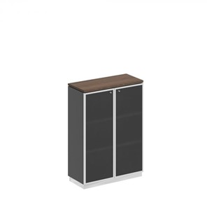 Шкаф для документов средний со стеклянными дверьми в рамке Bravo, дуб гладстоун/антрацит премиум (90х40х124,6) в Вологде