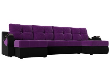 П-образный диван Меркурий П, Фиолетовый/черный (вельвет) в Вологде