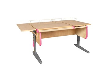 Детский стол-трансформер Дэми 1/75-40 (СУТ.25) + Polka_z 1/600 (2 шт.) + Polka_b 1/550 бежевый/серый/розовый в Вологде