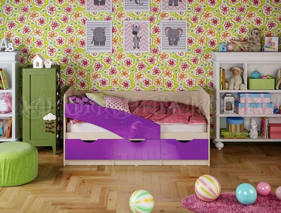 Детская кровать Бабочки 800*1600, Фиолетовый глянец в Вологде - изображение