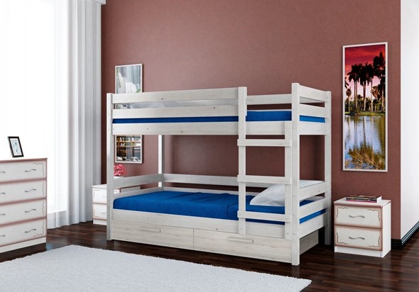 Кровать в детскую Джуниор двухъярусная с ящиками (Белый Античный) в Вологде - изображение